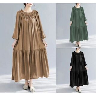 Loose Long Sleeved Ruffle Viscose Casual Dress