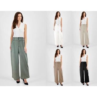 Linen Blend Wide Leg Pants (Ribbed Stretch Waistband
